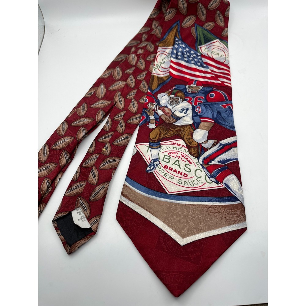 Tabasco Mens Football Sports Silk Tie Burgundy Red American Flag Made in USA